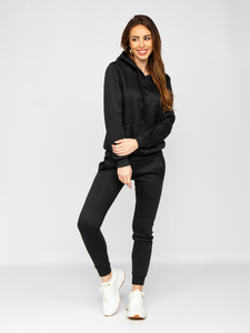 Μαύρη γυναικεία αθλητική φόρμα με κουκούλα Bolf 0002