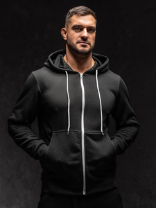 Μαύρο ανδρικό φούτερ με φερμουάρ και κουκούλα Bolf HW2787A1