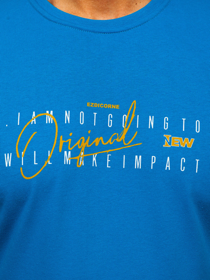 Τυρκουάζ βαμβακερό ανδρικό t-shirt με τύπωμα Bolf 5032