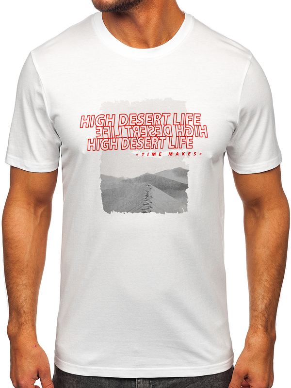 Λευκό βαμβακερό ανδρικό t-shirt με στάμπα Bolf MPO3465