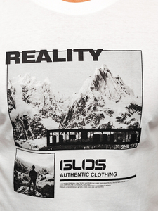 Λευκό βαμβακερό ανδρικό t-shirt με στάμπα Bolf MPO3461