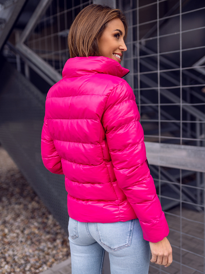 Ροζ καπιτονε μπουφαν γυναικειο χειμωνιατικο χωρις κουκουλα Bolf 23061