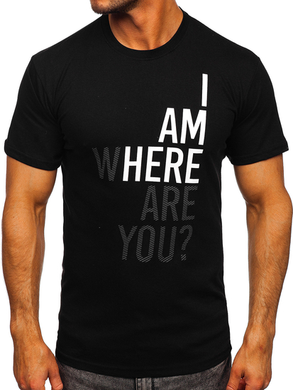 Ανδρικό μαύρο βαμβακερό μπλουζάκι με αποτύπωμα Bolf 0404T