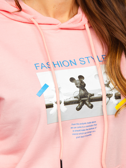 Ροζ γυναικείο φούτερ με στάμπα και κουκούλα Bolf HL9268