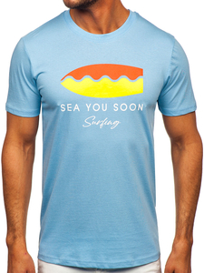 Μπλε βαμβακερό ανδρικό t-shirt με στάμπα Bolf MPO3457