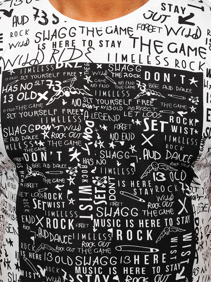 Ανδρικό μπλουζάκι με στάμπα από βαμβάκι Λευκό Bolf 1173