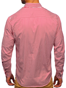 Κοκκινο Πουκαμισο ανδρικο ριγε με μακρια μανικια Bolf 20726