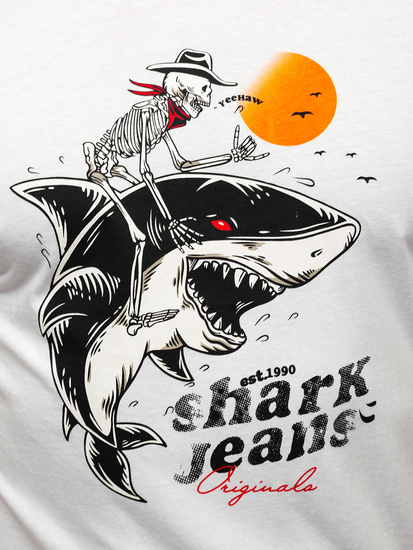 Λευκό βαμβακερό ανδρικό t-shirt με στάμπα Bolf MPO3502