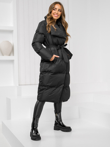 Μαύρο μακρύ καπιτονέ παλτό γυναικείο χειμωνιάτικο μπουφάν Bolf 5M737