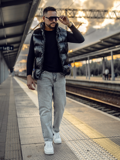 Μαύρο χοντρό καπιτονέ ανδρικό γιλέκο Bolf 9968