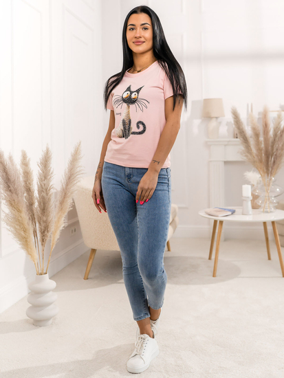 Ροζ γυναικείο t-shirt με εφαρμογή Bolf 95T2515