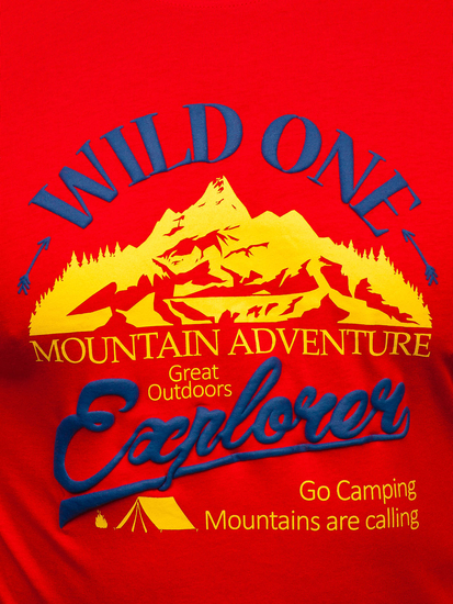 Κόκκινο βαμβακερό ανδρικό t-shirt με στάμπα Bolf MPO3484