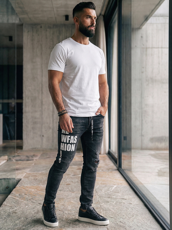 Μαύρο ανδρικό τζιν παντελόνι slim fit Bolf TF277