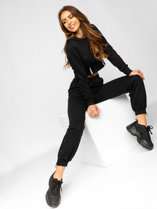 Μαύρο γυναικείο oversize αθλητικό σετ δύο τεμαχίων Bolf 8C78A1