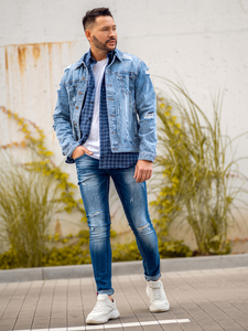 Γαλάζιο ανδρικό τζιν μπουφάν Bolf MJ501BC