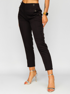 Μαύρο γυναικείο υφασμάτινο παντελόνι με διακοσμητικά κουμπιά Bolf 8155