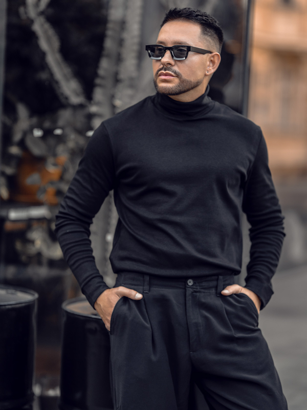 Ανδρικό πουλόβερ Βασικός με ζιβάγκο Μαύρος Bolf 535A