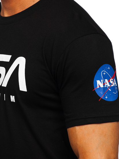 Μαύρο βαμβακερό T-shirt ανδρικό με στάμπα Bolf 14401