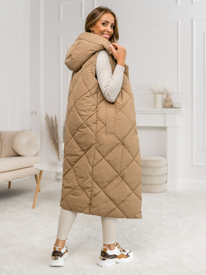 Καμηλό μακρύ καπιτονέ γυναικείο γιλέκο Bolf 5M3165