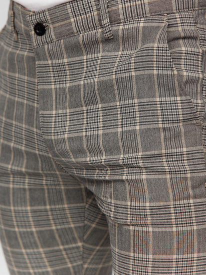 Μπεζ ανδρικό καρό υφασμάτινο παντελόνι Bolf 184171