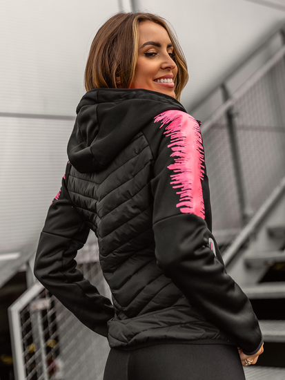 Γυναικείο ελαφρύ καπιτονέ μπουφάν με κουκούλα Μαύρος Bolf KSW4007A