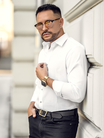 Ανδρικό κομψό μακρυμάνικο πουκάμισο Λευκό Bolf 1703A2