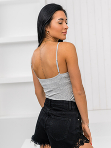 Γκρι γυναικεία τιράντα με δαντέλα και ραντάκι Bolf 17K550