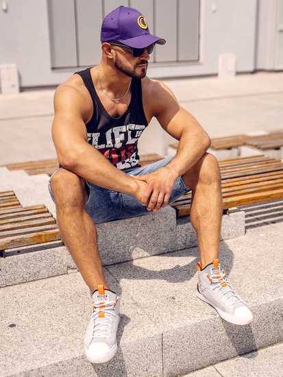 Μαύρη ανδρική αμάνικη μπλούζα tank top με στάμπα Bolf 14832A