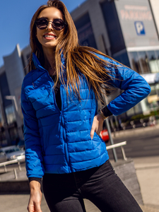 Γαλάζιο καπιτονέ μεταβατικό μπουφάν γυναικείο με όρθιο γιακά Bolf 1141A