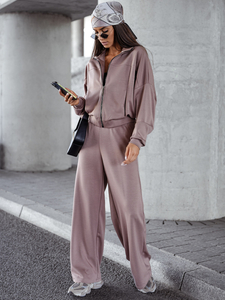 Γυναικεία αθλητική φόρμα 2 τεμαχίων με φερμουάρ και βουτυρένιο τελείωμα Cappuccino Bolf 821109