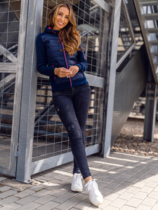 Γυναικείο ελαφρύ μπουφάν με κουκούλα Ναυτικό μπλε Bolf KSW4001A