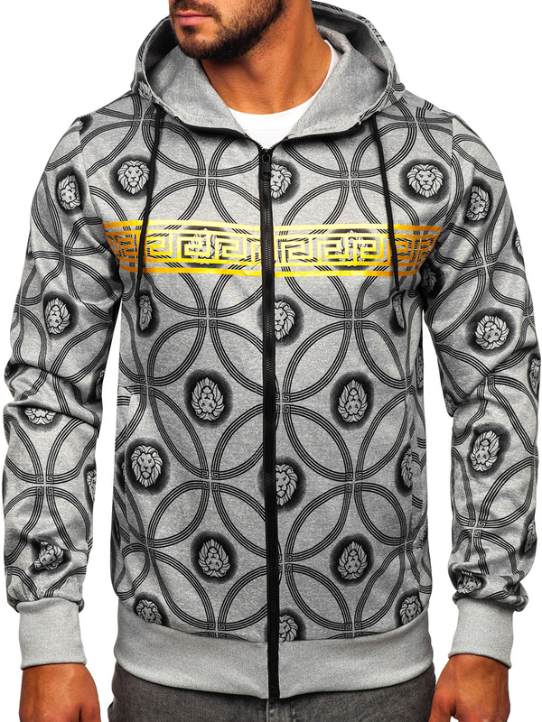 Γκρι με φερμουάρ ανδρικό φούτερ με κουκούλα Bolf 27B8123