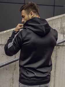 Μαύρη ανδρική μπλούζα με κουκούλα kangaroo με στάμπα Bolf 8B996