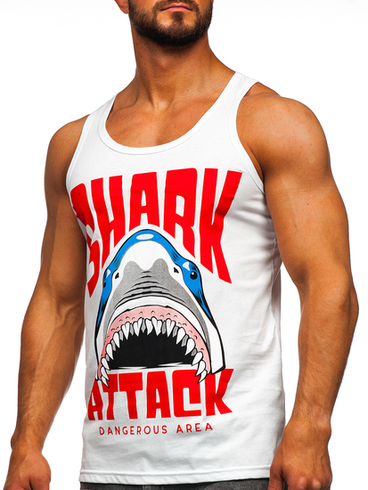 Λευκή ανδρική αμάνικη μπλούζα tank top με στάμπα Bolf 143028