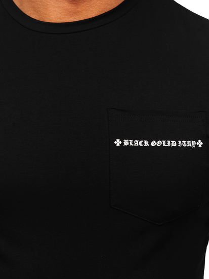 Μαύρο ανδρικό t-shirt με τσέπη και τύπωμα Bolf MT3044