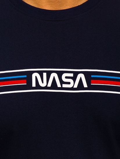 Μπλε μαρέν βαμβακερό t-shirt ανδρικό με στάμπα Bolf 5052