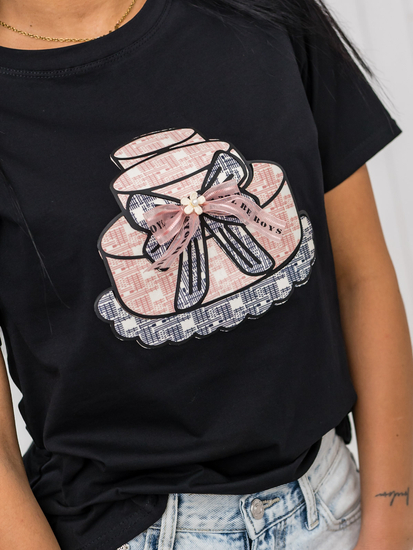 Μαύρο γυναικείο t-shirt με εφαρμογή Bolf 97T2113