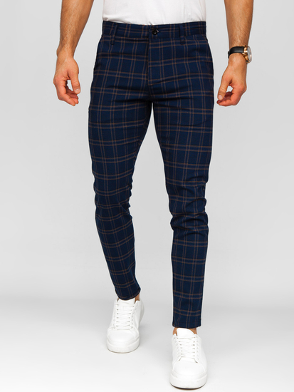 Μπλε ανδρικό καρό υφασμάτινο παντελόνι επίσημο Bolf 184189