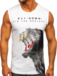 Λευκο μπλουζακι tank top με σταμπα Bolf 14808