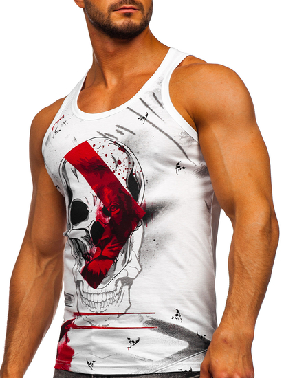 Λευκο μπλουζακι tank top τυπου μποξερ με σταμπα Bolf 14847