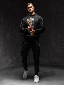 Μαυρο με εκτυπωση Φουτερ ανδρικο με κουκουλα Bolf 6141