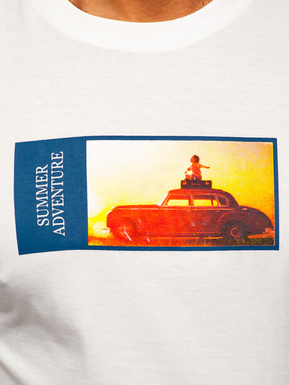 Λευκό βαμβακερό ανδρικό t-shirt με στάμπα Bolf MPO3559