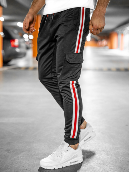 Μαύρα ανδρικά αθλητικά cargo παντελόνια φόρμας Bolf YLB88018A