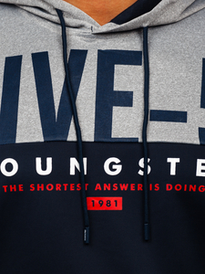 Μπλε μαρέν με εκτύπωση ανδρικό φούτερ με κουκούλα Bolf HY972