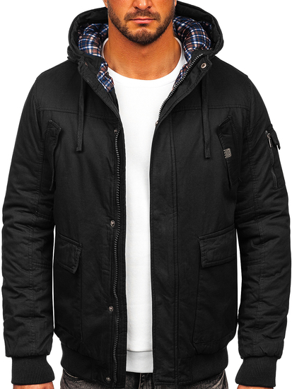 Μαυρο χοντρο μπουφαν ανδρικο χειμερινο βαμβακερο Bolf 1890