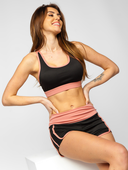 Μαύρο-ροζ γυναικείο αθλητικό σετ δύο τεμαχίων Bolf XL011A1