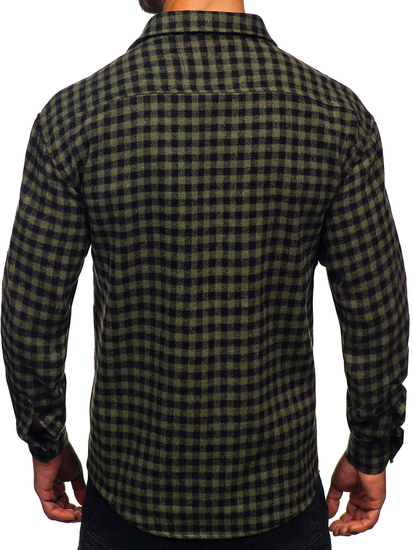 Πράσινο ανδρικό φανελένιο πουκάμισο καρό με μακριά μανίκια Bolf 2025-2