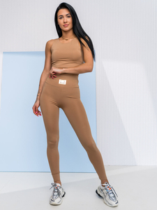 Μπεζ γυναικείο αθλητικό διμερές σετ Bolf 022