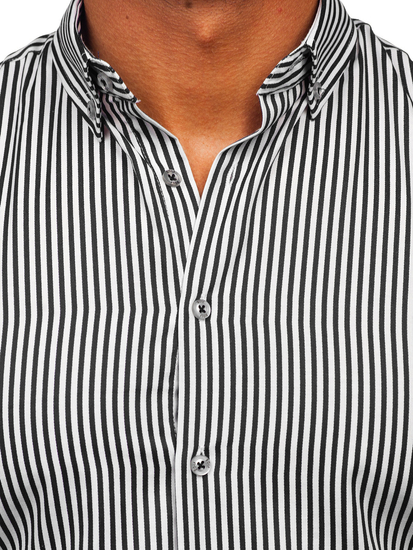 Μαύρο ανδρικό μακρυμάνικο ριγέ πουκάμισο Bolf 22731