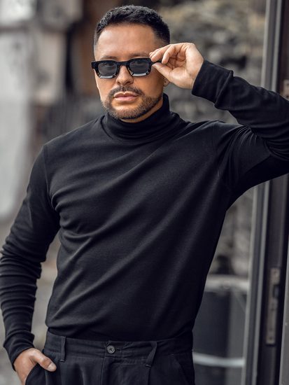 Ανδρικό πουλόβερ Βασικός με ζιβάγκο Μαύρος Bolf 535A